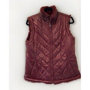 NICOLE MILLER Women's Burgundy Reversible Vest Size Medium Quilted Faux Fur‎